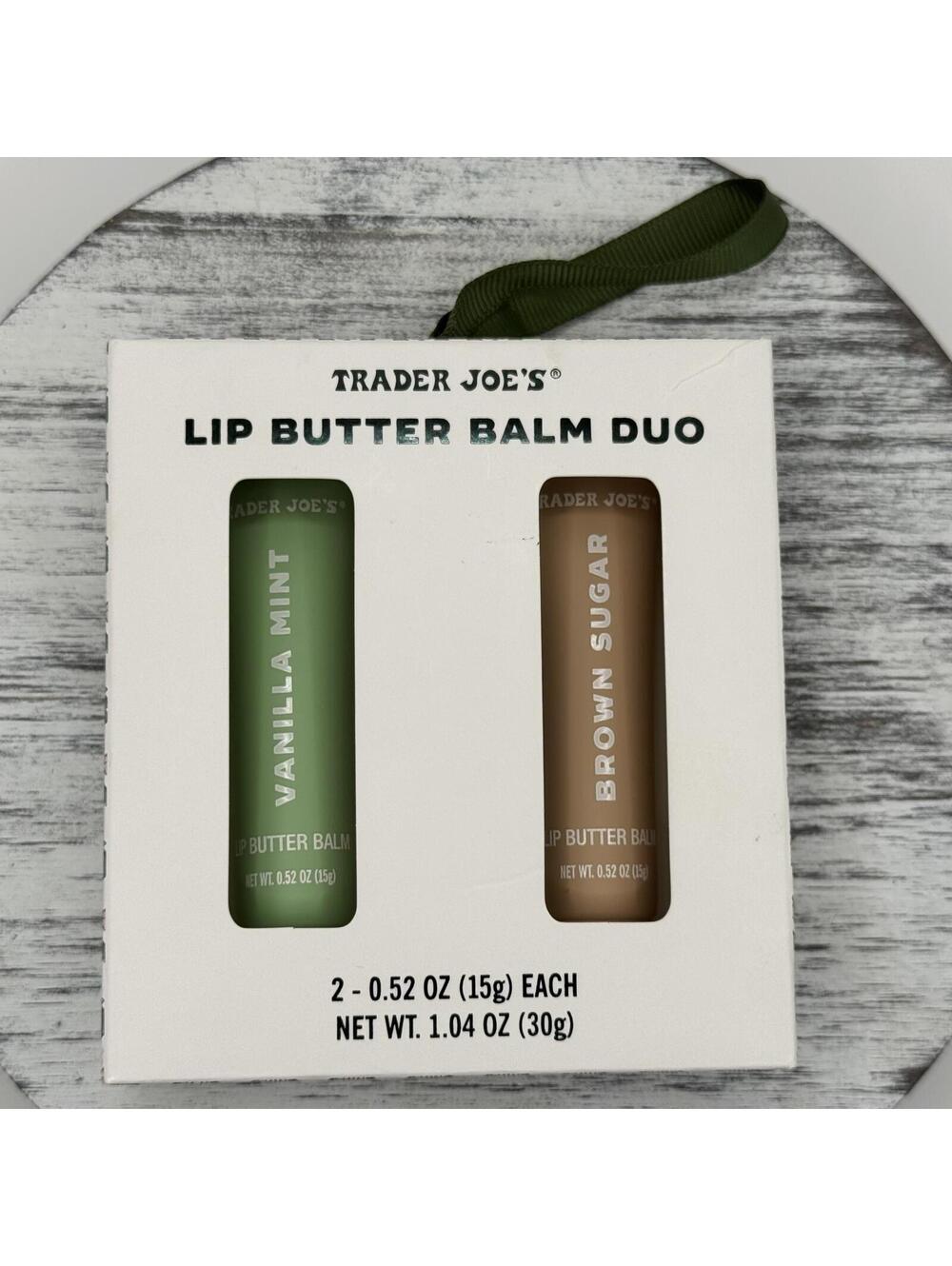 Trader Joe's Lip Butter Balm Duo Vanilla Mint & Brown Sugar Set BNIB .52oz Each